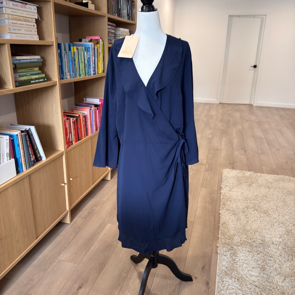 Navy Wrap Long Sleeve Dress